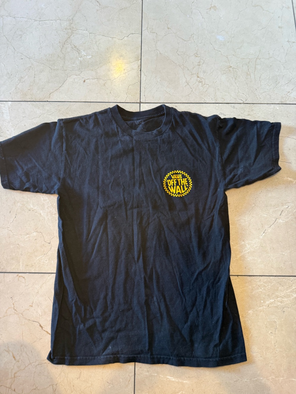 Vans Black Short-Sleeve Tee with Yellow 'Off The Wall' Chest Logo
